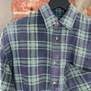 VTG Perfectly faded Men's Blue Green Plaid Flannel Shirt Size M